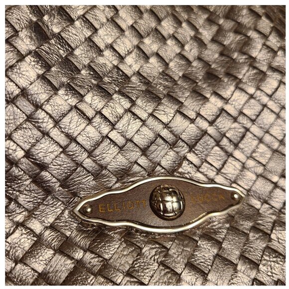 Elliott Lucca Gold Metallic Woven Leather Handbag - Picture 3 of 8